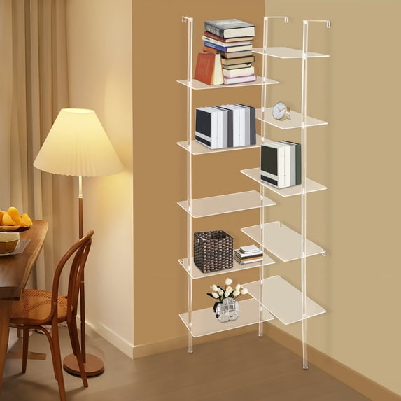 TFCFL Acrylic Clear Geometric Bookshelf 5-Tier Corner Bookshelf 22x22x73.62 Inch Modern Display Book Shelf for Living Room Bedroom Office