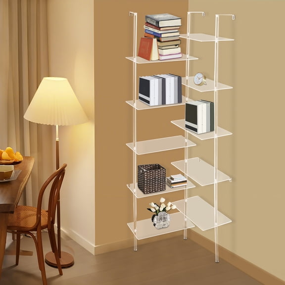 TFCFL Acrylic Clear Geometric Bookshelf 5-Tier Corner Bookshelf 22x22x73.62 Inch Modern Display Book Shelf for Living Room Bedroom Office