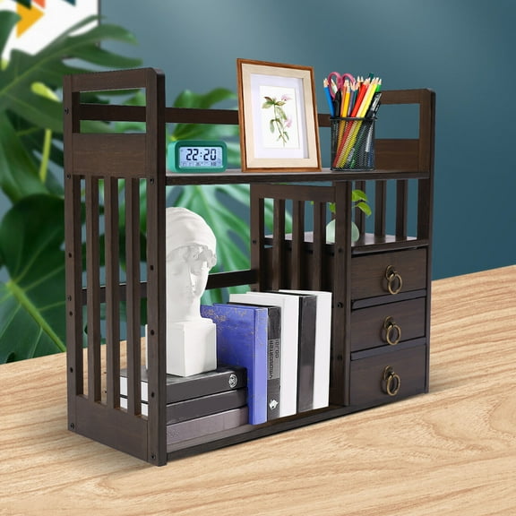TFCFL Bamboo Desktop Bookshelf Display Shelf Bookcase Home Office Supplies Desk Gift