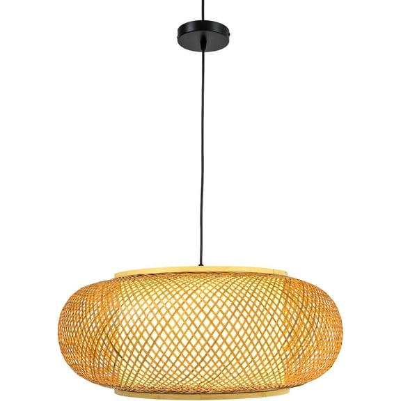 TFCFL Bamboo Wicker Lampshade Rattan Pendant Light, 24 Inch Large Dome Handwoven Ceiling Lighting Hollow Lampshade Weave Bamboo Rattan Hanging Light Fixture for Dining Room Cafe Restaurant