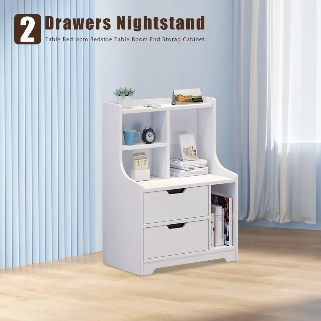 TFCFL Bedroom Nightstand, Wood End Table with Storage Shelf 2 Drawers Nightstand Side Table Cabinet Bedside Furniture for Bedroom - image 1 of 12