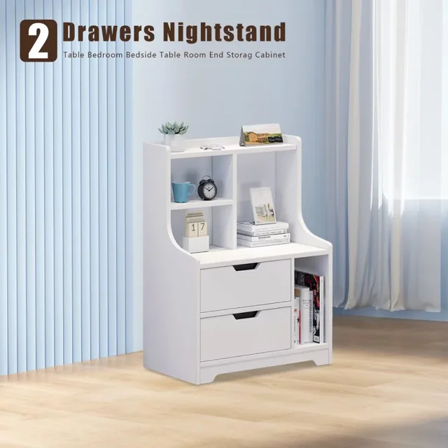 TFCFL Bedroom Nightstand, Wood End Table with Storage Shelf 2 Drawers Nightstand Side Table Cabinet Bedside Furniture for Bedroom