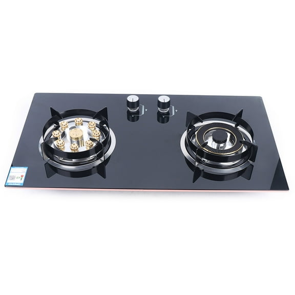 TFCFL Black 2 Burner Kitchen Gas Cooktop Stove Top Built-in Natural Gas Cooker 730*410mm