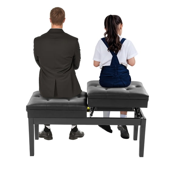 TFCFL Black Double Seater Piano Bench Adjustable Height Duet Piano Bench Piano Bench with Storage Box