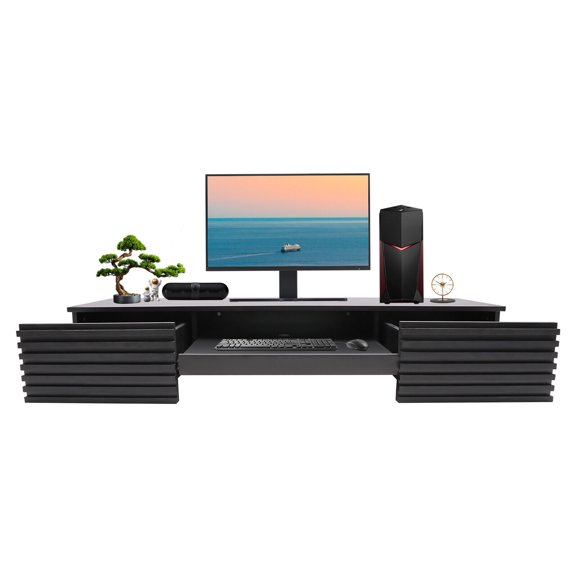 TFCFL Black Wall Mounted Desk With Pull Out Drawer Wall Organizer Computer Desk 15.5"D x 60"W x 9.5"H