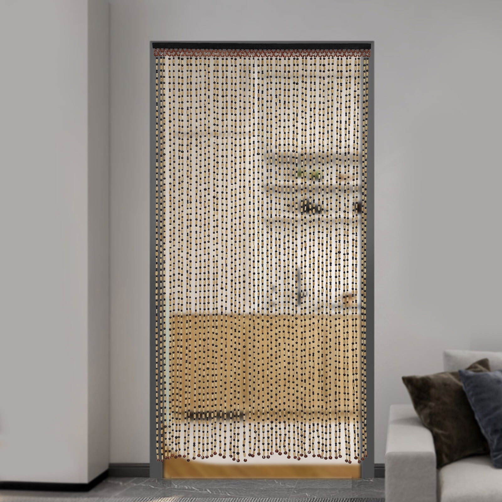TFCFL Boho Natural Wood and Bamboo Beaded Curtain for Doorway Room Divider 74.8*35.43in 49 Strand