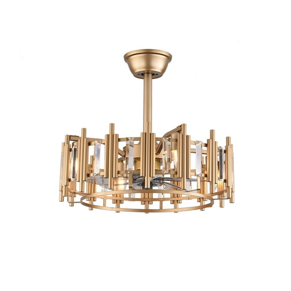 TFCFL Caged Ceiling Fan with Light, 20 Inch Modern Luxury Bladeless Fandelier Fan with Remote Control for Bedroom Living Room, 3 Speeds, 4xE27 Bulb Base, Gold (No Bulb)