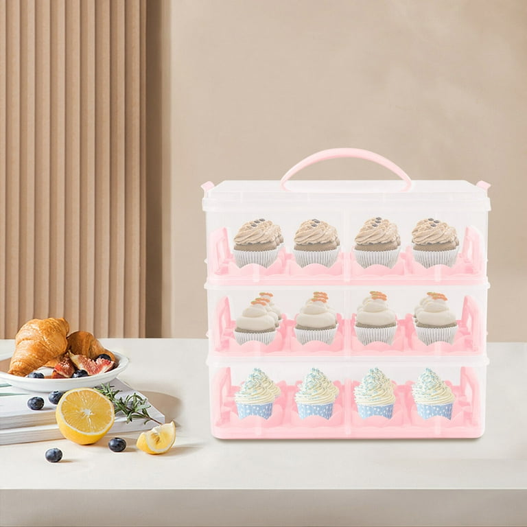 TFCFL Handle Cake Container 3 Tier Cupcake Carrier Plastic 36 Cupcake  Reusable White
