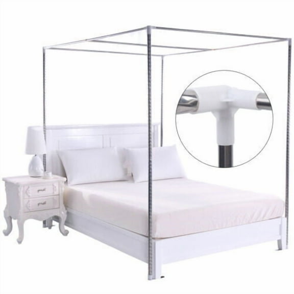 TFCFL Canopy Bed Frame Post 4 Corner Stainless Steel Mosquito Netting Frame Bracket 1.5mx2m Silver