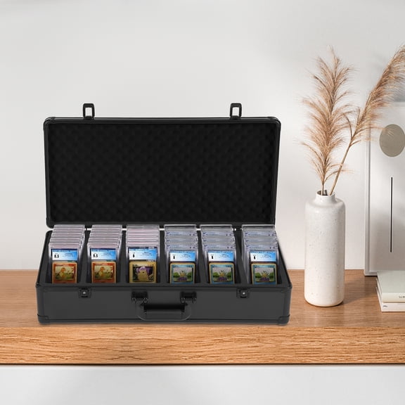 TFCFL Card Storage Box with 6 Card Slots Black Card Organizer Card Organizer with Handle 24.8x6.5x11.8in