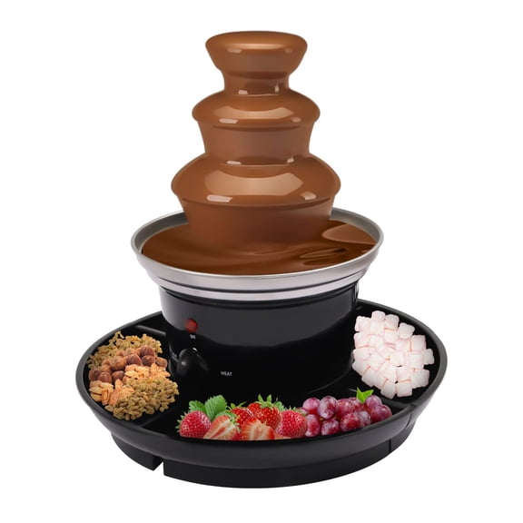 TFCFL Chocolate Fondue Fountain, 3-Tier Electric Party Fountain with Fruit Plate for Birthday Party Wedding Celebration 16-Ounce, Black