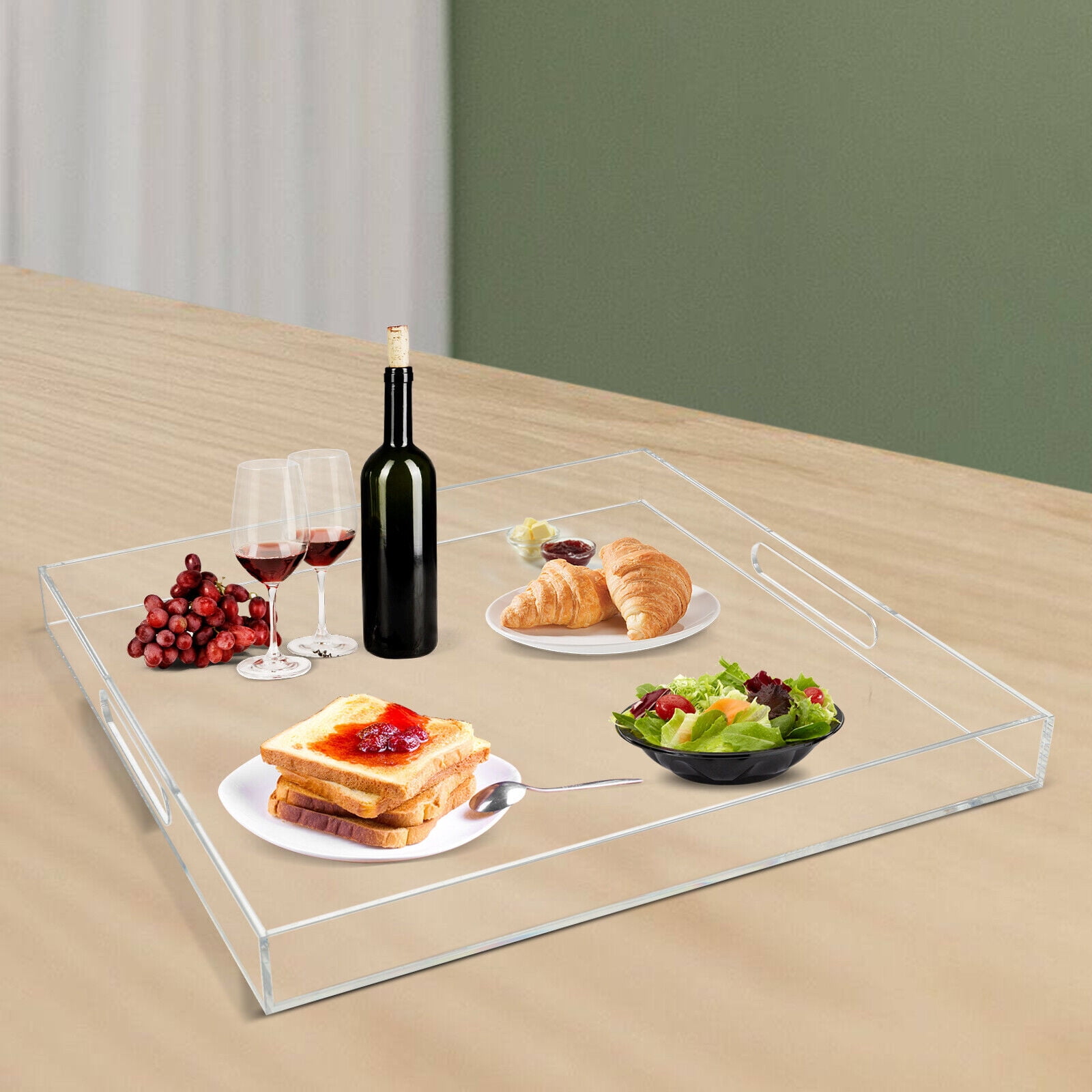 Fonteme Rectangular Acrylic Serving Tray with Dome Lid - Clear Set of 2 |  100% BPA-Free Acrylic Tray | Versatile Storage & Display Solution for