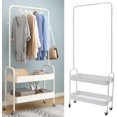 thumbnail image 1 of TFCFL Clothing Rack with Storage Mesh Shelf & Casters, Portable Garment Rack with Wheels, Metal Sturdy Rolling Clothing Racks for Home Bedroom Laundry Small Place Entryway (White), 1 of 18
