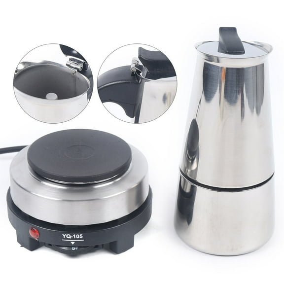 TFCFL Coffee Espresso Maker w/ Electric Stovetop Moka Pot 4/6/9 Cup Stainless Steel Coffee Maker