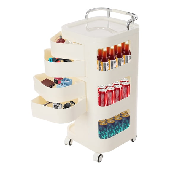 TFCFL Cream Color Storage Cart 3-Tier 4 Drawers Storage Cart Storage Rack with Wheels 14.17x14.17x31.1in