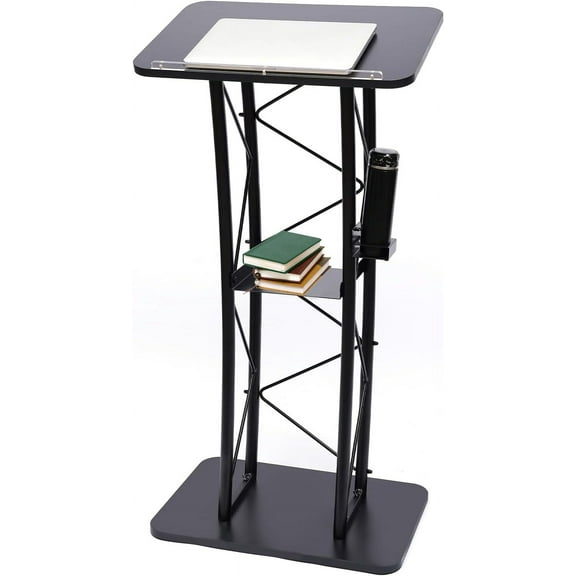 TFCFL Curved Podium Stand, Metal Black Podium for Classroom Stage Large Curved Lectern Pulpit Lectern for Speeches, Opening Ceremonies, Celebrations Church Pulpit Podium Lectern