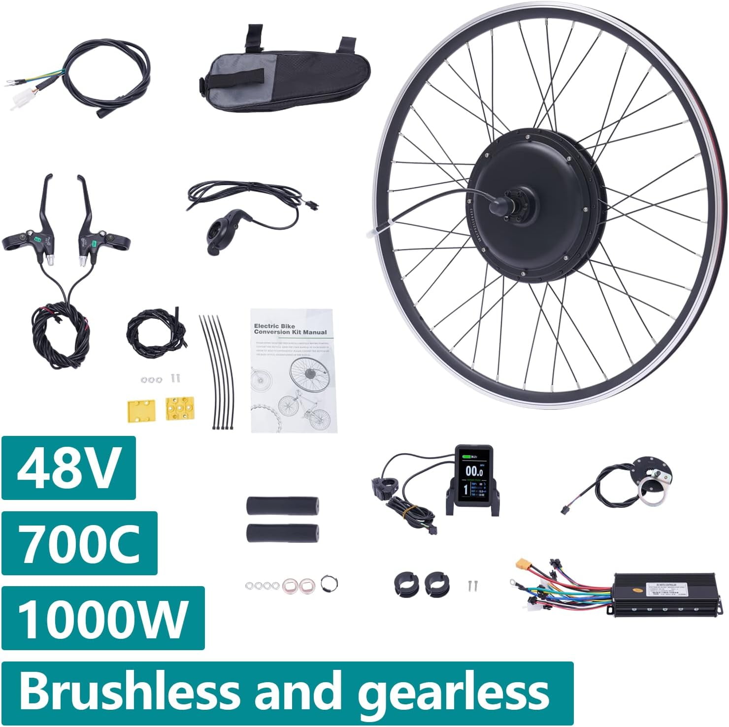 TFCFL Ebike 48V 1000W 700C Bike Rear Wheel Conversion Kit, Hub motor W