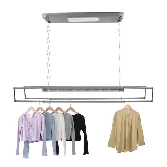 TFCFL Electric Retractable Airing Rack Indoor Ceiling Mount Clothes Drying Rack LED Lighting Remote Control Adjustable Height