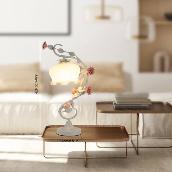 TFCFL Flower Table Lamp Lily Shaped Glass Green Bedside Desk Light Reading Lamp Gorgeous Ornament