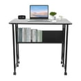 thumbnail image 1 of TFCFL Foldable Black Table Computer Desk Writing Table with Storage Shelf & 6x Wheels, 1 of 21