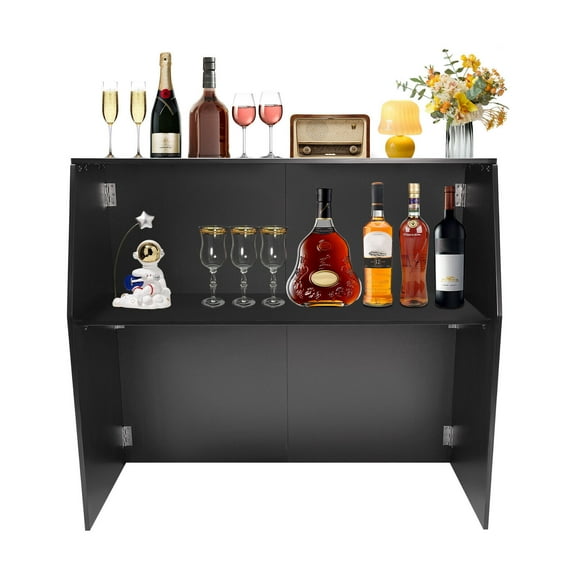 TFCFL Folding Bar Tall Event Bar Commercial Portable Bar Table Cabinet with Top & Middle Shelves