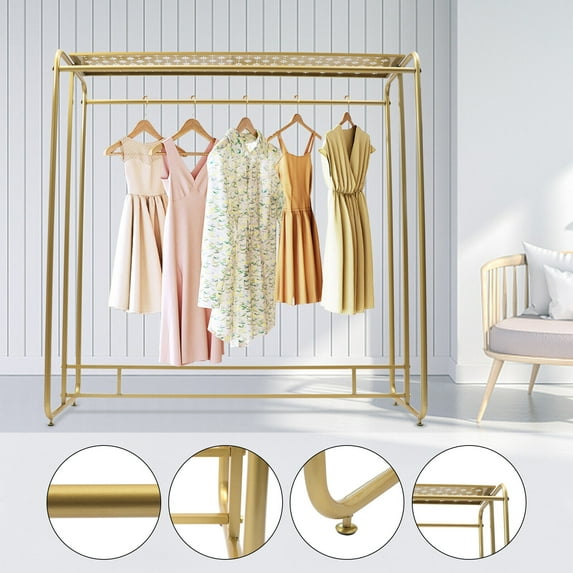 TFCFL Gold Clothing Rack Retail Metal Garment Rack With Top Shelf Dual-bar Clothes Hanging Rod