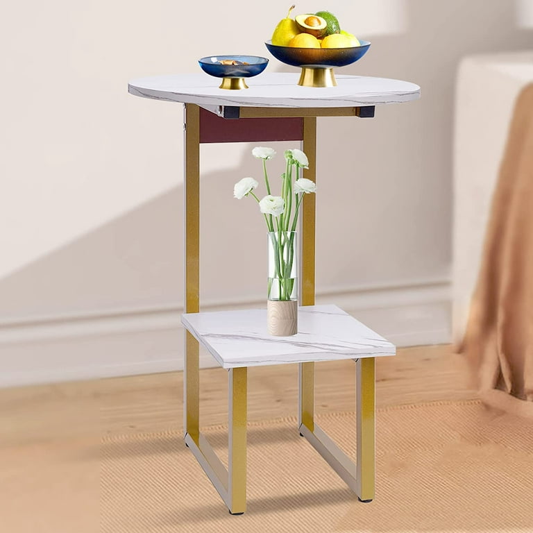 Homfa White End Table, Small Coffee Table with Gold Metal Frame, Square  Side Table Nightstand for Living Room Bedroom