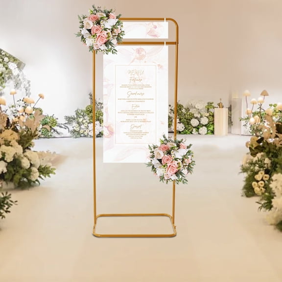 TFCFL Gold Wedding Rectangle Easel Rack 4.9 Feet Tall Welcome Sign Poster Stand Metal Display Stand Decorations