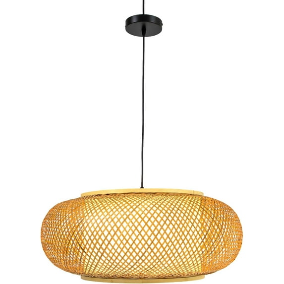 TFCFL Hand-Woven Bamboo Pendant Light Fixture, 23.6" Bamboo Rattan Hanging Lamp, One-Light Adjustable Boho Basket Handmade Woven Pendant Lighting for Dining Living Bedroom Kitchen Farmhouse