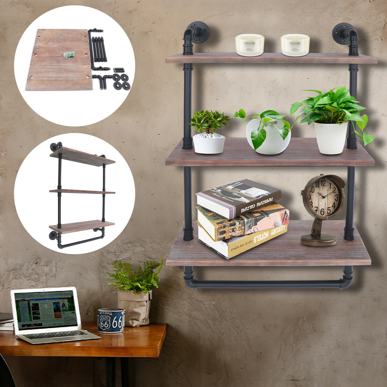 TFCFL Industrial Retro Wall Mounted Iron Water Pipe Shelf Hung