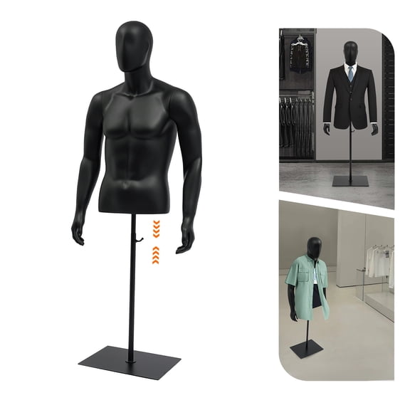 TFCFL Male Dress Form Display Metal Stand Dress Form Clothing Form Adjustable Height Black