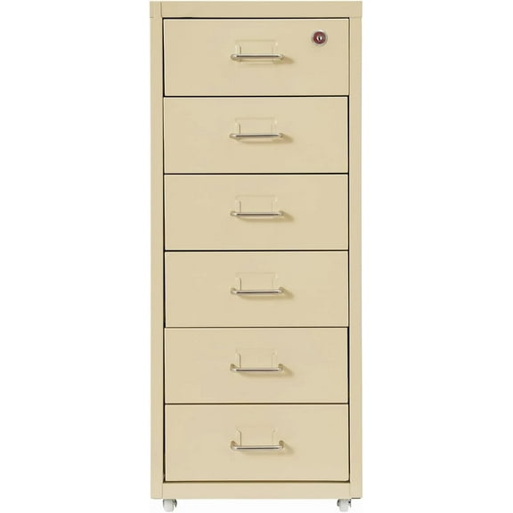 TFCFL Mobile File Cabinet 6 Drawer Vertical File Cabinet with Wheels Metal File Cabinet with Lock for Home Office, 11" D x 16" W x 27" H (Beige)