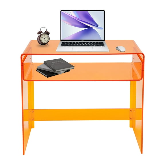 TFCFL Modern Acrylic Desk Clear Small Computer Desk Floorstanding Laptop Desk with Removable Divider
