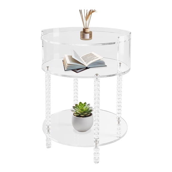 TFCFL Modern Acrylic Round Side Table 3 Tier End Table for Living Room, Bedroom, Lobby and Office, Easy Assembly