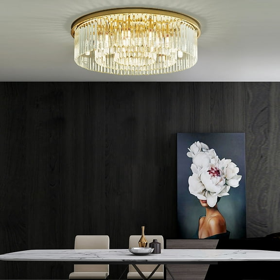 TFCFL Modern Luxury Chandelier Crystal Ceiling Light Fixture Flush Mount Pendant Ceiling Lamp For Living Dinning Room