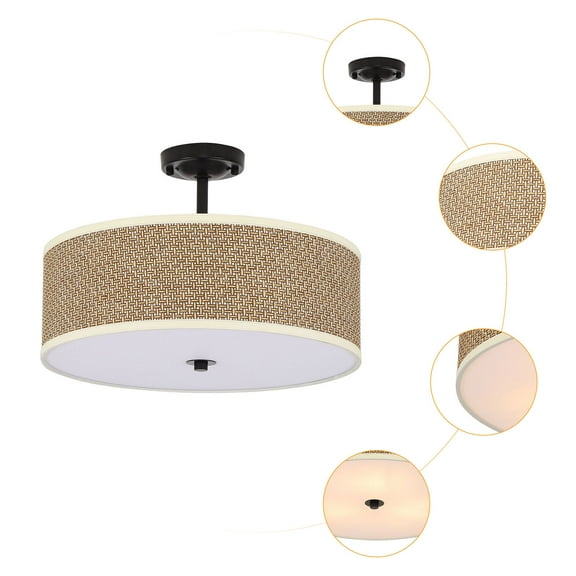 TFCFL Modern Rattan Semi Flush Ceiling Light Hanging Lamp Fixture For Living Dinning Room