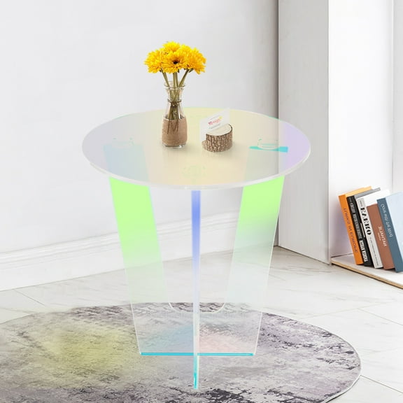 TFCFL Modern Round Coffee Table Acrylic Rainbow End Table Living Room Side Table Tea Table 17.7x20.3in