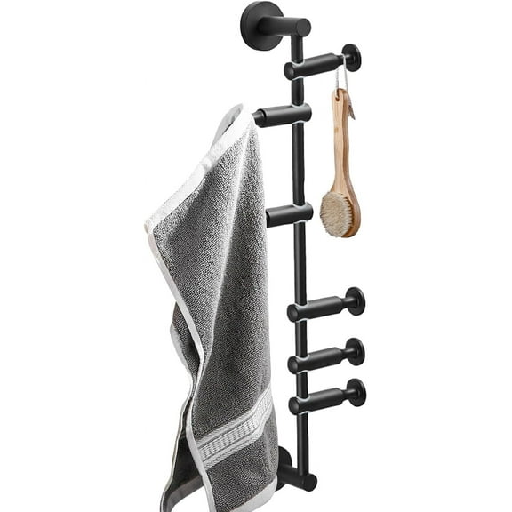 TFCFL Modern Wall Mount Coat Hooks Rack, 6 Brass Coat Hooks, Space-Saving for Entryway, Bedroom, Scarfs, Bag, Hat, Umbrella (Black)
