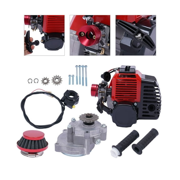 TFCFL Motorized Bike 49CC 2 Stroke Engine Motor Kit Pull Start Air Cooled For Vapor Scooter (Red Engine)