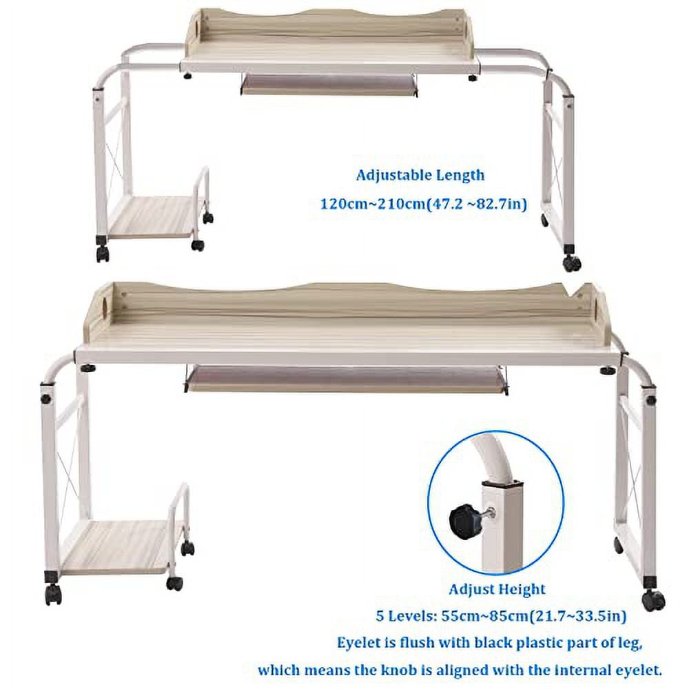 TFCFL Overbed Table with Wheels, King Queen Bed Table, Rolling Overbed Laptop Table, Height