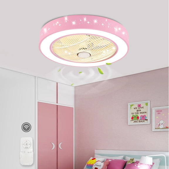 TFCFL Pink Ceiling Fan with LED Light Modern Fan Lamp For Kids Girls Room Bed Room with Remote