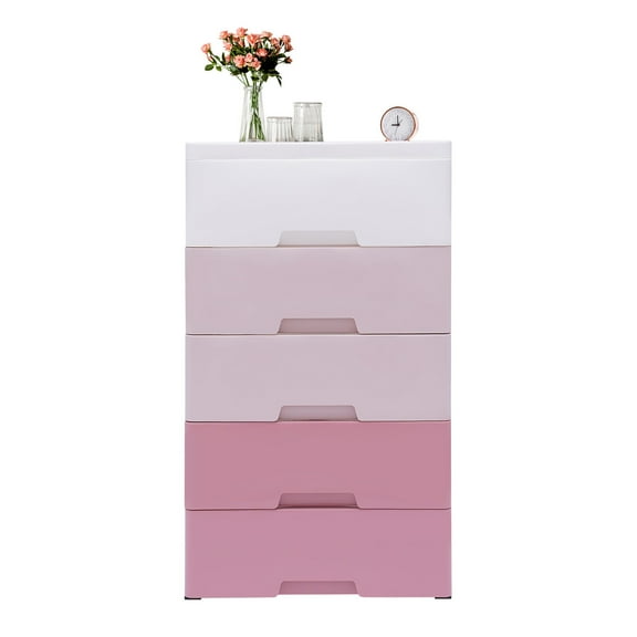 TFCFL Plastic 5 Drawers Storage Cabinet Dresser Tower Clothes Organizer Drawer For Bedroom Living Room