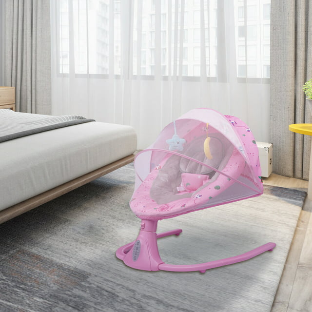 TFCFL Portable Electric Baby Swing Cradle Rocker Newborn Comfort Sleep Chair Crib Music Seat Pink