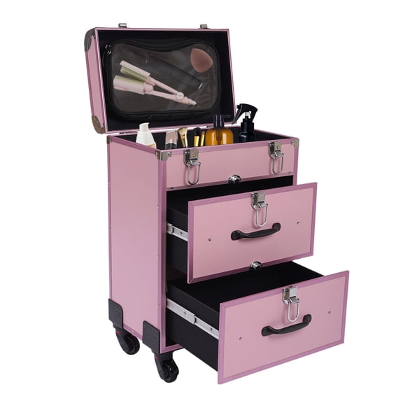 TFCFL Professional Rolling Cosmetic Makeup Train Case Aluminum Trolley Train Case Box Storage Organizer