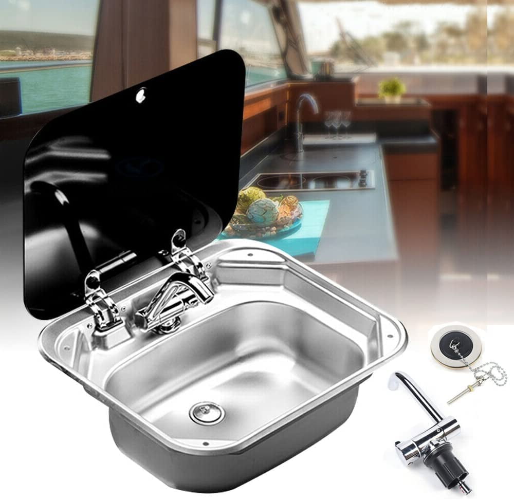 TFCFL RV Caravan Camper Sink Kitchen Basin Sink Stainless Steel With   TFCFL RV Caravan Camper Sink Kitchen Basin Sink Stainless Steel With Glass Lid With Cold Hot Faucet A7c2d15e 3ded 459f A632 2567c6891349.4dbf086f4c6f0f1c0820bf8d8ed7da7c 