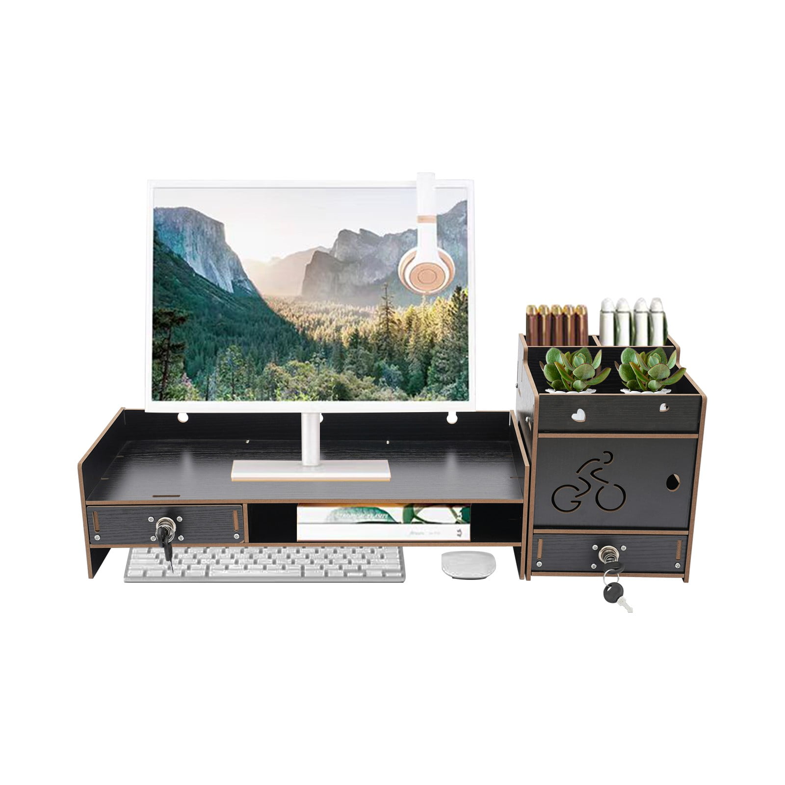 TFCFL Rectangle Desktop Monitor Stand Monitor Riser Computer Monitor Booster Stand with Storage Organizer
