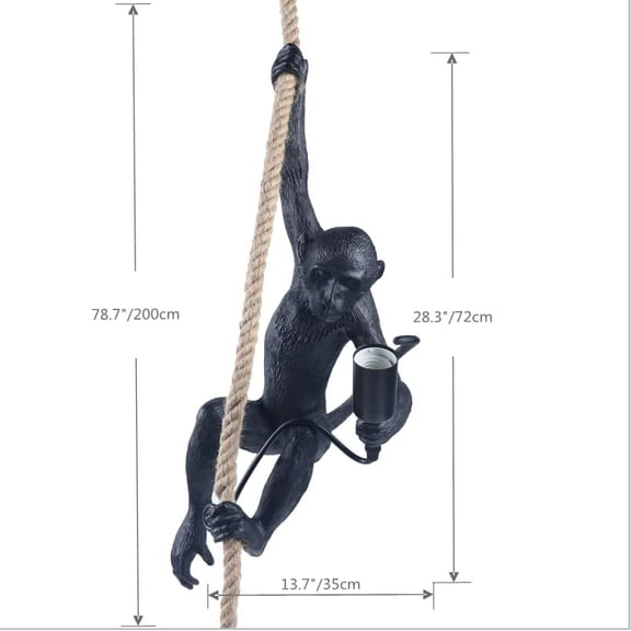 TFCFL Resin Monkey Pendant Light with Hemp Rope, Industrial Edison Retro Chandelier, E27 Hanging Lamp Fixture for Indoor Creative Decor & Lighting, 13.7 * 78.7 Inches (Pendant Ligh