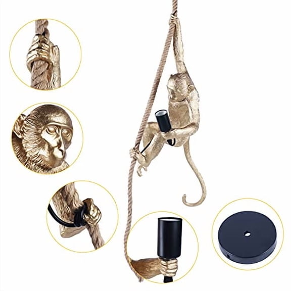 TFCFL Resin Monkey Pendant Light with - Rope, Industrial Edison Retro Chandelier, E27 Hanging Lamp Fixture for Indoor Creative Decor & Lighting, 13.7 * 78.7 Inches (Pendant Ligh
