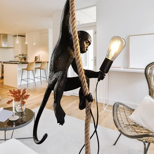 TFCFL Resin Monkey Pendant Light with - Rope, Industrial Edison Retro Chandelier, E27 Hanging Lamp Fixture for Indoor Creative Decor & Lighting, 13.7 * 78.7 Inches (Pendant Ligh