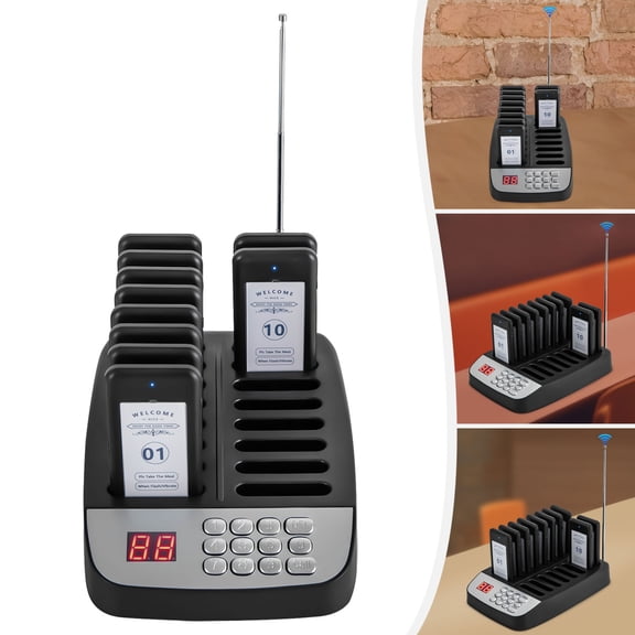 TFCFL Restaurant Pager System Wireless Guest Customer Service Calling System 10 Pagers Buzzers